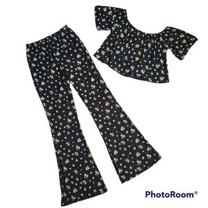 Adara Floral Wide Leg Bottoms And Crop Top Two Piece Set